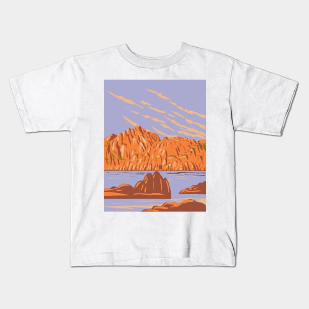 Watson Lake at Granite Dells in Prescott Arizona USA WPA Art Poster Kids T-Shirt by retrovectors